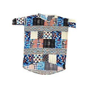 LuLaRoe‎ Irma Tunic Top Red White Blue Slinky High Low Hem Shirt XS